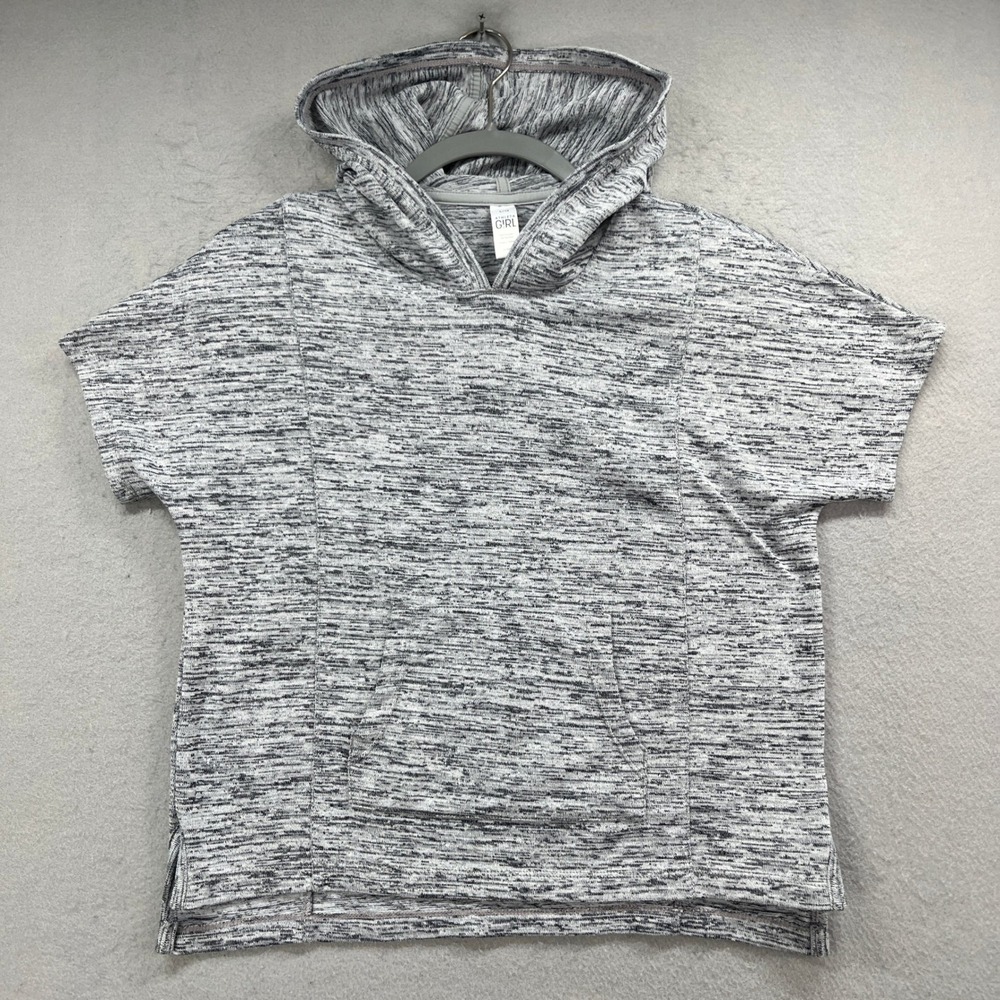 Athleta Girl Hoodie‎ Girls L 12 Gray Marled Short Sleeve Pullover Athleisure